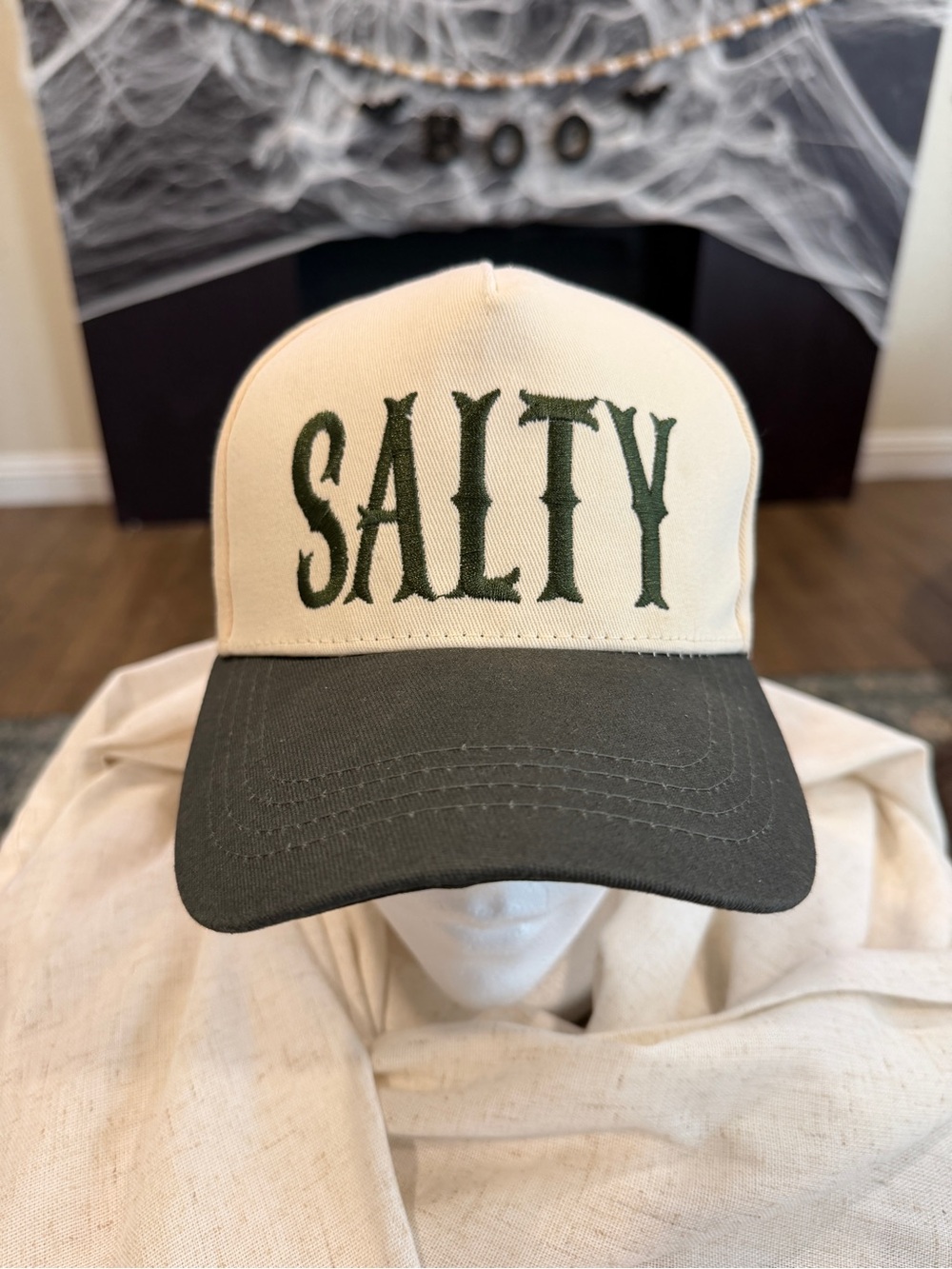 Two-Tone Trucker Hat - Cream and Dark Green